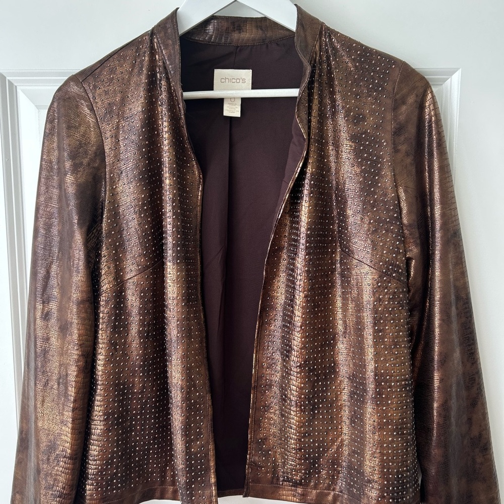 Chico's Metallic Brown Studded Blazer